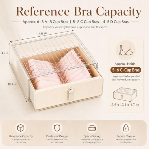 Bra Organizer for Closet, Stackable Pull-Out Drawer with Clear Top, Bra Storage Box for A-C Cup Bras, Teen Bras, Lingerie, Underwear, Socks, Scarves and Baby Clothes - Image 2