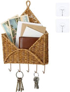 Gerrii Wicker Key Holder for Wall Rattan Mail Shape Holder with 5 Hooks by Gerrii