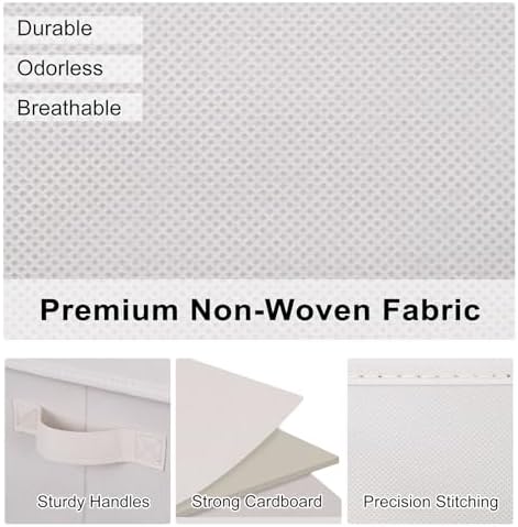 WUIKE Fabric Storage Bins with Lids, Beige, Extra Large, 3-Pack - Image 4