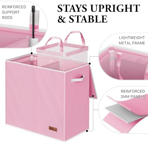 Simple Houseware Double Laundry Hamper with Lid & Removable Bags, Pink - Image 3