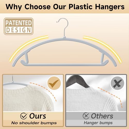 MIZGI Plastic Hangers 50 Pack, Patented Rounded Shoulder Sweater Hangers - Image 3