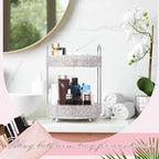 Honeydak Rotating Perfume Organizer Tray, 2 Tiers, Rhinestone, White - Image 6