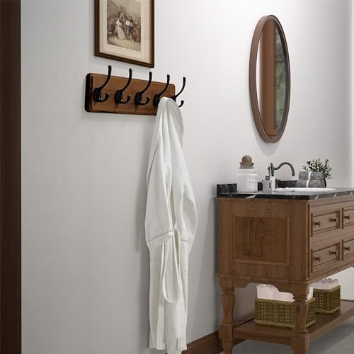 Dseap Wall Mounted Coat Rack: Patented, Heavy-Duty, 17.4" Long 5-Double-Hooks Wooden Hanger Rail for Winter Coats, Hat, Jacket, Clothing - Natural & Black - Image 7