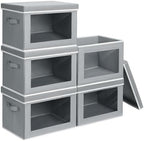 Homsorout Decorative Bins with Lids - Stackable Cube Bins for Closet, 5 Pack Clear Windows Fabric Organizer Bins, Home Organizers and Storage for Clothes, CD, Towels, Grey by Homsorout