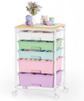 SYKIARIOL 5-Tier Rolling Cart with Drawers with Wooden Top, Ice Cream by SYKIARIOL