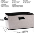 PRANDOM Large Fodable Storage Bins for Closet [3-pack] Decorative Linen Fabric Storage Bins Cubes with Leather/Metal Handles for Shelves Bedroom Living Room Light Grey (14.9x9.8x8.3 Inch) - Image 6