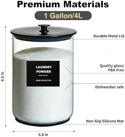 2 Pack 1 Gallon Glass Laundry Detergent Dispenser for Powder-Black - Image 2