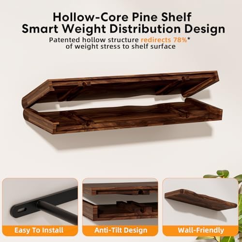 Organic Wavy Edge Floating Shelves,Hidden Brackets,2 Pack 24 in - Image 4