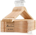 Amber Home 20 Pack Natural Wooden Coat Hangers, Wood Suit Hangers by AmberHome