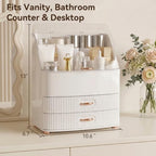 Makeup Organizer Countertop for Vanity with Lid and 2 Drawers, White - Image 2