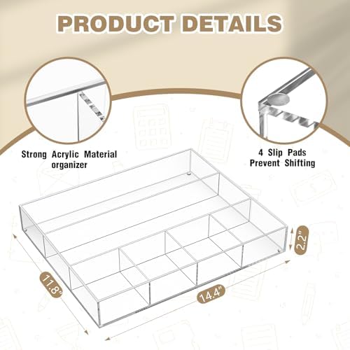 Briwooody Clear Acrylic Deep Drawer Organizer Tray, 6 Compartments - Image 2