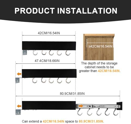 Pull Out Pot Racks, Pot and Pan Organizer with Hooks, Kitchen Pots and Pans Rack Pot Hanging Holder Under Cabinet, Aluminum Alloy Sliding Under Storage (Gray, 7 Hooks) - Image 5