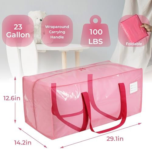 VTSVTS 8 Pack Extra Heavy Duty Large Moving Bags with Comfortable Handle & Strong Zipper,Storage Totes for Space Saving Moving Storage College Supplies Alternative to Moving Box,Pink - Image 3