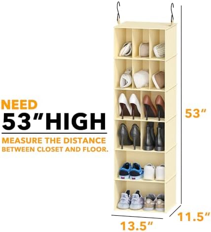 SpaceAid 2 Pack Hanging Closet Organizer and Storage with Dividers, 24 Compartments Hanging Shoe Shelves for Closet, Wardrobe, RV, Garment Rack - Beige - Image 2