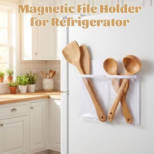 8 Pack Magnetic File Holder Fridge Organizer White with 2 Pockets - Image 6