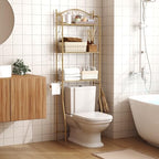 HOME BI Over The Toilet Storage Shelf, 3-Tier Over Toilet Bathroom Organizer Rack, Freestanding Space Saver Toilet Stands with Hooks (Gold) - Image 2