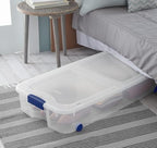 66 Qt Clear Storage Bins with Lids - 66 Quart Wheeled Latch Box, Underbed Storage Container, Durable Plastic Organizer for Bedroom, Closet, Garage,Blue - Image 3