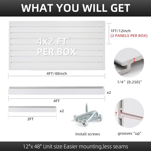 FRAYSCENT Slat Wall Paneling Garage Wall Organizer, Slatwall Panels Garage Tool Organizer Wall Mount Garage Slat Wall Storage Systems, Slat Board PVC Wall Panels Garage Storage (White, 4ftx2ft) - Image 3