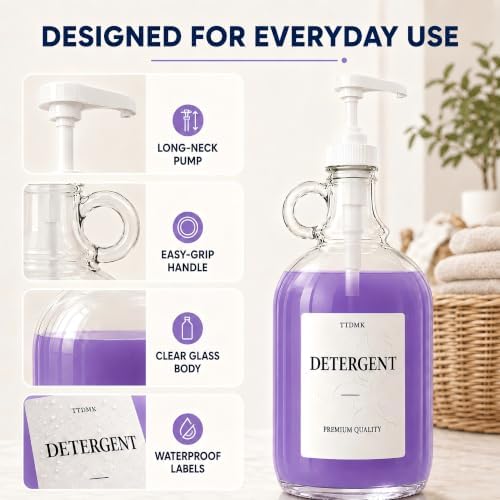2 PCS 64 Oz Glass Liquid Laundry Detergent Dispensers with Pumps - Image 5