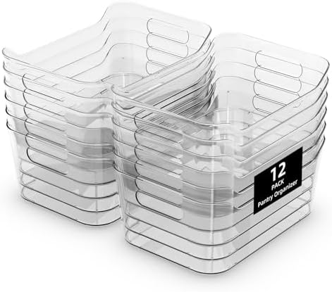 12 Pack Clear Plastic Storage Bins, Pantry Organizers and Storage, Multi-Use Clear Pantry Organizer Bins Storage Containers with Handles for Kitchen, Bathroom, Freezer, Cabinet, Office by MSHOMELYDIRECT