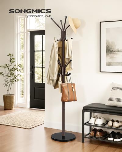 SONGMICS Freestanding Coat Rack, 16 Hooks, Steel Coat Tree with Marble Base - Image 2