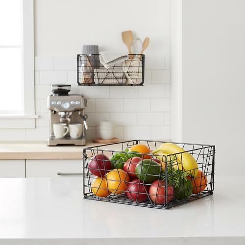 TOPZEA 2 Pack Black Metal Food Storage Basket for Pantry Organization, Foldable Wire Cabinet Organizers with Handle, Canned Goods Snack Baskets Freezer Bins for Organizing Kitchen, Bathroom, Garage - Image 5
