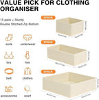 Drawer Organizer Clothes, Nursery Dresser & Closet Storage, Beige, 15 Pack - Image 2