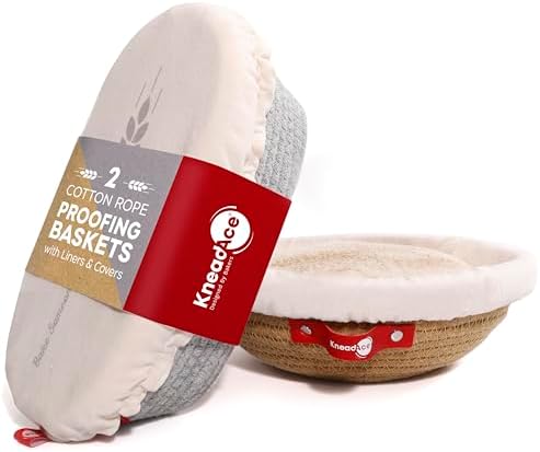KneadAce Cotton Rope Banneton Bread Proofing Basket Set, Oval & Round Bread Baskets with Liners & Covers for Artisan Bread Baking, Sourdough Bread Baking Supplies by KneadAce-DesignedbyBakers