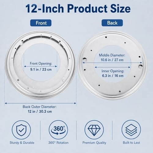 RHBLME 6 Pack 12 Inch Lazy Susan Hardware, 5/16" Thick Turntable Bearings, 1000Lbs Rotating Bearing Plate Heavy Duty Lazy Susan for Rotating Table, Corner Shelves, Book Case, Serving Tray - Image 2