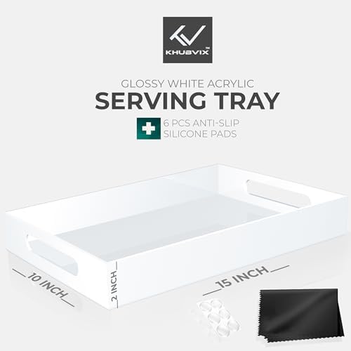 White Tray 15×10" with Cut Handles - Spill Proof Decorative Tray is an Ideal Countertop Organizer for Living Rooms, Ottoman Coffee Tables, Offices, Kitchens & Serving Guests - Image 3