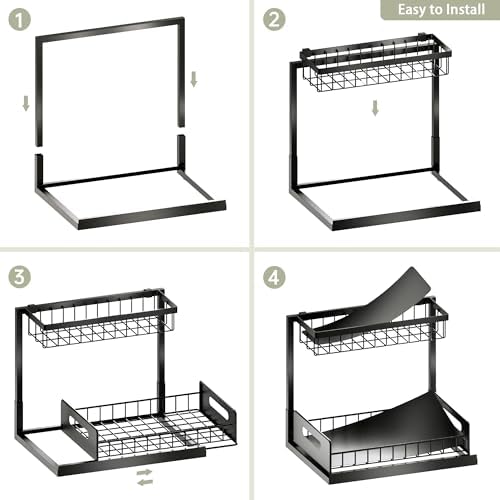 Under Sink Organizer and Storage, Slide Out Cabinet Organizer, Pull Out Sink Shelf for Kitchen Bathroom Laundry, 2 Pack Black - Image 7