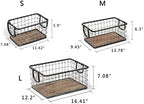 Set of 3 Rectangular Sturdy Hand Welded Farmhouse Metal Wire Basket with Rustic Wooden Bottom For Shelves, Closet Storage Bins for Shelves. Also For Laundry, Towel, Spice Rack, Tool Box (SET OF 3) - Image 2