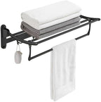 BESy Towel Racks with Foldable Towel Bar Hooks, Wall Mounted Matte Black by BESy