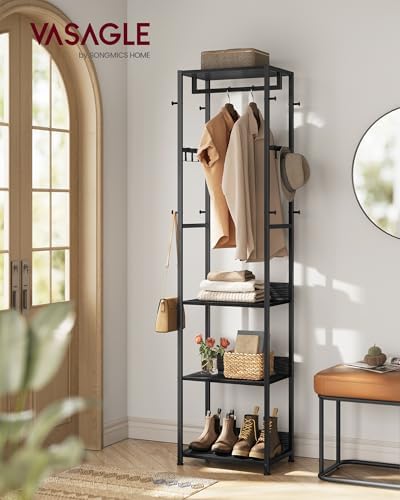 VASAGLE Freestanding Coat Rack, Hall Tree with Shelves, Steel Frame - Image 2
