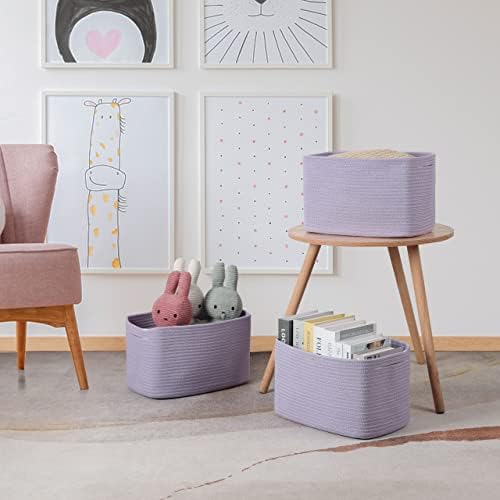 XUANGUO Woven Cotton Rope Storage Baskets 15x10x9.3" 3 Pack Purple Lavender - Image 6