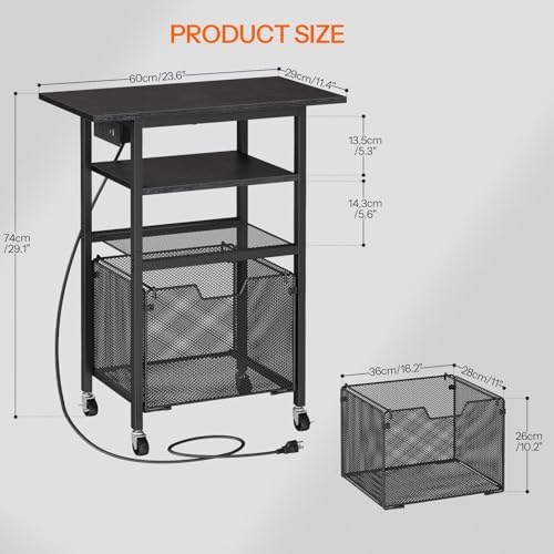 HOOBRO Printer Stand with Hanging File Drawer, Rolling Printer Cart on Wheels, Mobile Filing Cabinet Storage Shelf, Home Office Desk Side Organizer, Black BB17UPS01 - Image 2