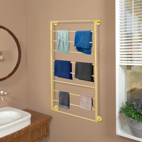 Wall Mounted Scarf Rack, 10 Tiers Metal Ribbon Display Rack, Silk Hijab Hanger Storage Organizer, Multifunctional Belts Towel Holder for Accessory Store, Bathroom, Gift Store, Flower Shop (Gold) - Image 3