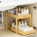 Bamboo Under Bathroom Sink Organizer - 2-Tier Pull Out Kitchen Undersink Organizer Storage Cabinet Shelf with Adjustable Levels, Under Sink Storage Slide Out for Pantry by RONGSENDAY