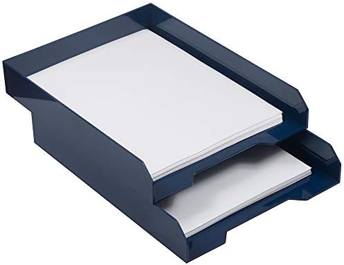 JAM PAPER Stackable Paper Trays - Navy Blue - Desktop Document, Letter, & File Organizer Tray - 2/Pack - Image 3