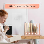SUPEASY Desk Organizers Metal Desk Magazine File Holder with 5 Vertical Compartments Rack File Organizer for Office Desktop, Home Workspace, Rose Gold - Image 7