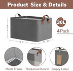 CHICVITA 30L Large Fabric Closet Baskets for Shelves, 4Pack, Grey - Image 3