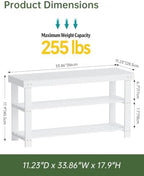 SMIBUY Bamboo Shoe Rack Bench, 3-Tier Shoe Organizer Storage Shelf for Entryway Hallway Bathroom Living Room (White) - Image 3