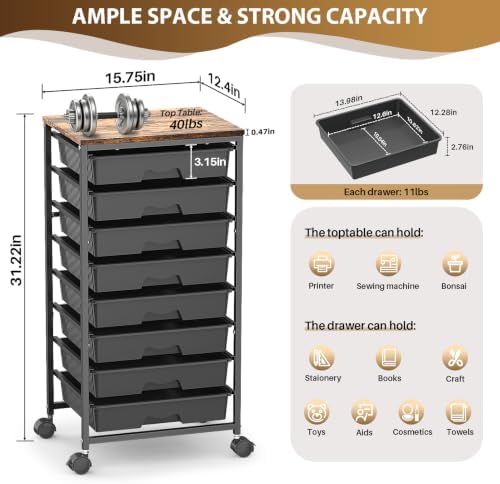 Goovilla Rolling Cart with 8 Drawers for Art, Dorm, Office, Craft, Black - Image 2