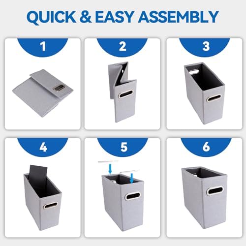 6 Packs Letter Size File Organizer, File Folders Organizer, Fabric Storage Box, Collapsible Paper Organizer with Metal Handle, Smooth PVC Rails, Only Box (Gray) - Image 6