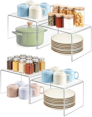Acrylic Cabinet Organizer, Set of 4 Clear Shelf Organizer for Kitchen Pantry Organizers and Storage, Display Cabinet Shelf Room Decor Countertop Desk Shelves, Spice Organization for Cabinet by Unknown
