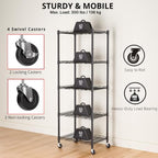 REGILLER 5-Wire Shelving Metal Storage Rack Adjustable Shelves,Standing Storage Shelf Units for Laundry Bathroom Kitchen Pantry Closet(Black,11.8" D x 16.6" W x 53.5" H,With Wheels) - Image 6