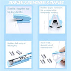 Blue Office Supplies, 17Pcs Blue Desk Accessories Set Include Stapler, Mesh Desk Organizer, Tape Dispenser, Staple Remover, Pen Holder, Clips, Pens, Ruler, for Office Home School Women Students Gift - Image 6
