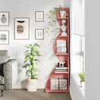 Tribesigns Corner Shelf, Modern 5-Tier Wall Corner Bookshelf, Stylish Corner Small Bookcase Storage Rack Plant Stand with Unique Shape for Living Room, Home Office (Pink, 1PC) - Image 6