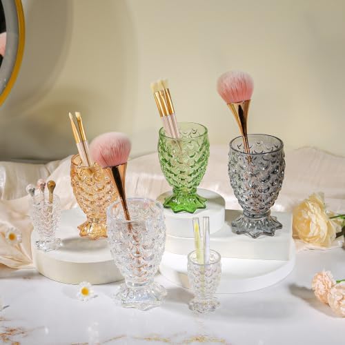 DASITON Glass Makeup Brush Holder, Bathroom Toothbrush Holders, Desk Pen Pencil Holder, Crystal Makeup Brush Cup, Multifunctional Cosmetic Brushes Storage Organizer for Vanity (Green S+L) - Image 3
