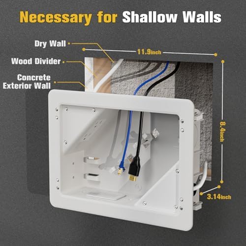 in-Wall TV Box with Flange for Home Theater Installation, Cord Hider for Wall Mounted TV, with 2 Duplex Outlets, Cable Bracket, LV Cable & 1-1/2" ENT Entrance, Ideal for New or Retrofit Job, 2 Pack - Image 3